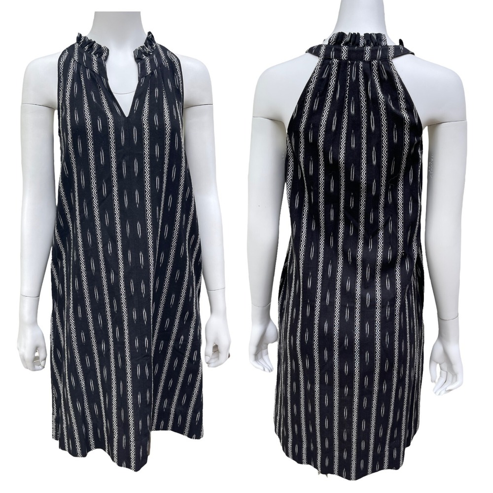 Madewell Shift Dress Women XS Sleeveless Ikat Stripe Black White‎ Casual Boho